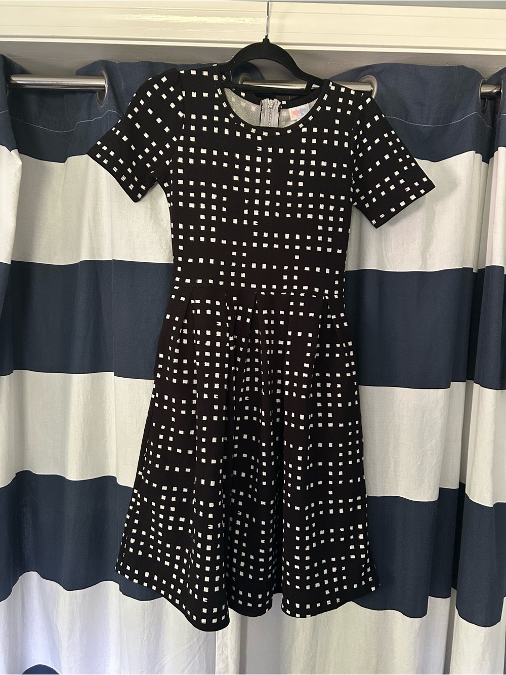 LuLaRoe Black Dress with White Square Print